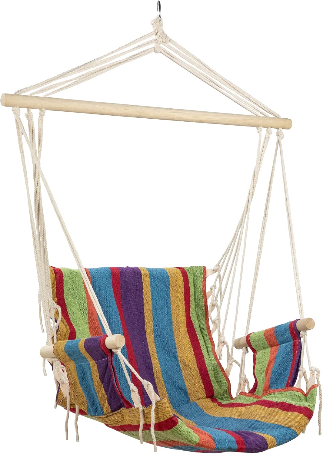 Northlight 32816627 23" x 39" Multi-Colored Striped Pattern Hammock Chair with Padding and Wooden Armrests, Green