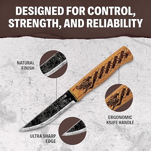Miniatura 4 de Condor Herramienta y cuchillo, cuchillo de dragón nórdico, hoja de 4 pulgadas, mango de nogal americano quemado, funda de cuero