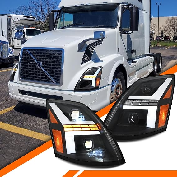 Headlights for Volvo VNL VNM 2004-2018 / VN 2004-2015 / Volvo VNX 2015-2018 Headlight Assembly with Sequential Turn Signal/Passenger & Driver Side Head Lamp
