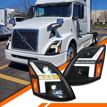 Headlights for Volvo VNL VNM 2004-2018 / VN 2004-2015 / Volvo VNX 2015-2018 Headlight Assembly with Sequential Turn Signal/Passenger & Driver Side Head Lamp