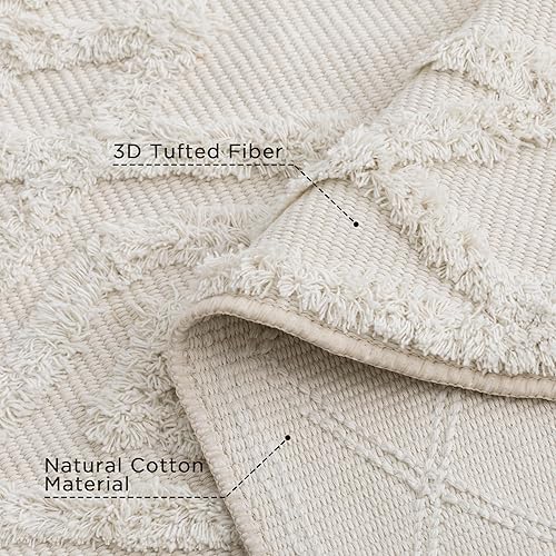 Miniatura 2 de joycloth Alfombra bohemia de 2 x 4.3 pies con borlas, alfombra tejida de algodón lavable para entrada, lavandería, pasillo, puerta, porche, beige