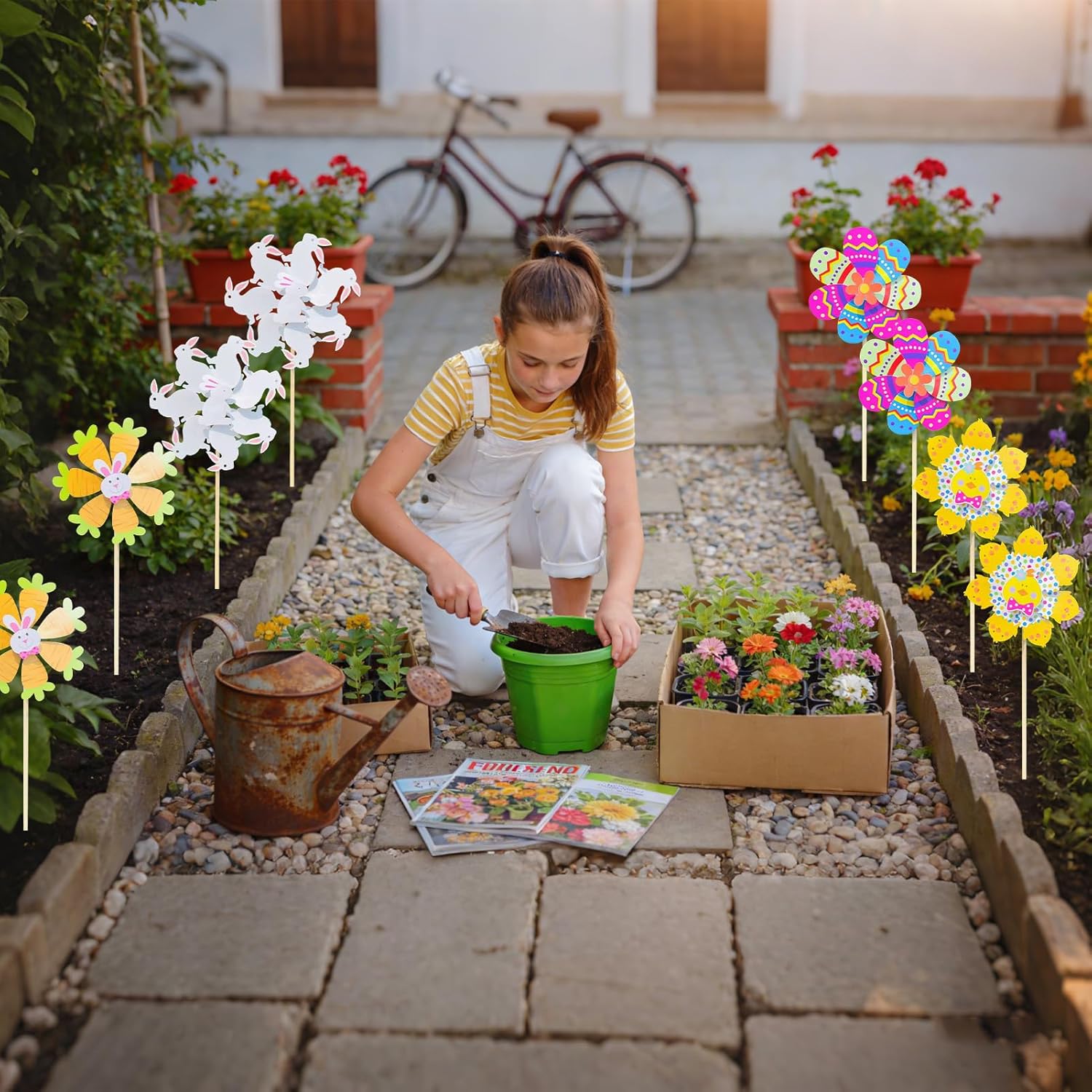 Wind Spinners Outdoor - 12 Piece Bunny Egg Decor, Cartoon Chick Spinner Gear with Grip, Holiday Party Piece with Style, Yard Ornament Supply, Spinner Set for Lawn, Porch, Pathway