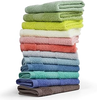 Cleanbear 100% Cotton Washcloths 12 Pack Bath Wash Cloths Facecloths, 13 by 13 Inches Large Bathroom Washcloth Set 12 Assorted Colors (Multi, 12)