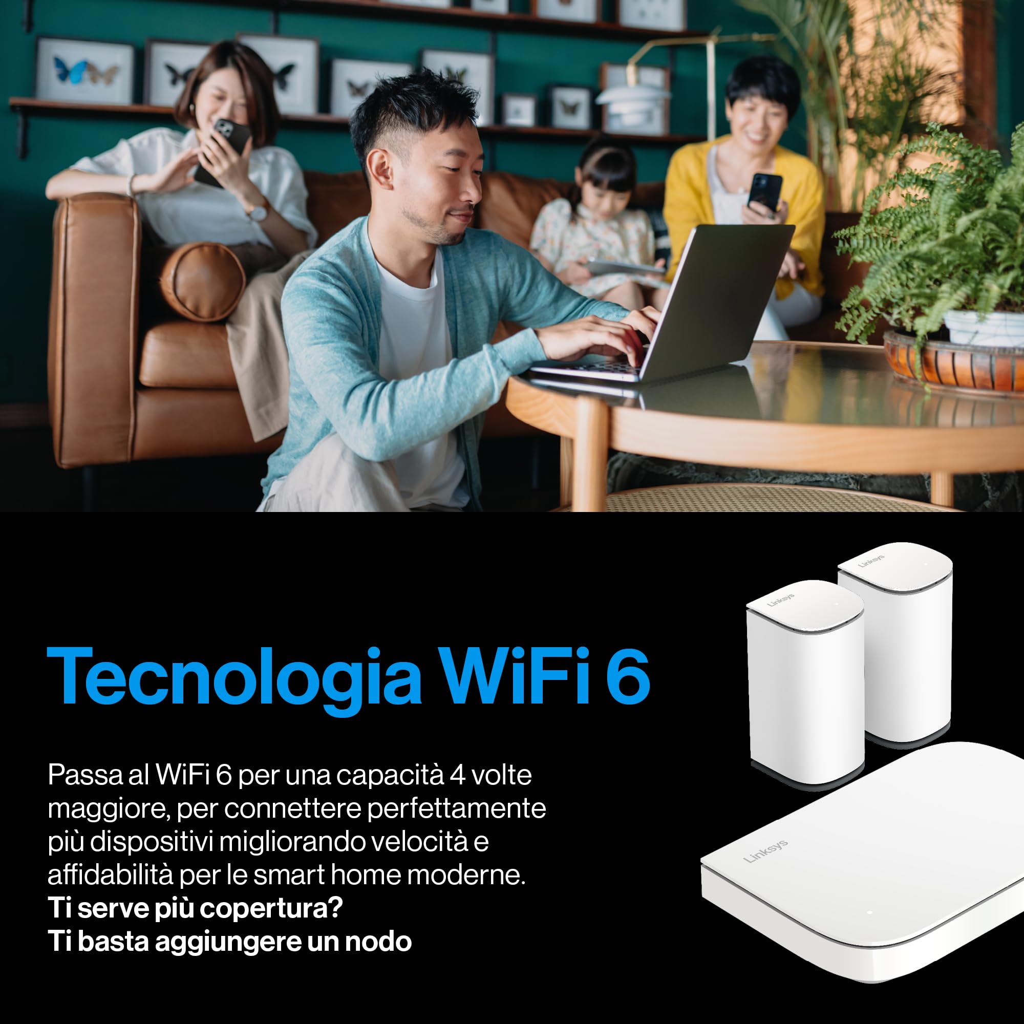 Linksys Velop Micro WiFi 6 mesh dual-band, Router WiFi 6, Velocità max 3 Gbps, portata 465 m2, per oltre 150 dispositivi, Sostituisce extender e router, confezione da 3