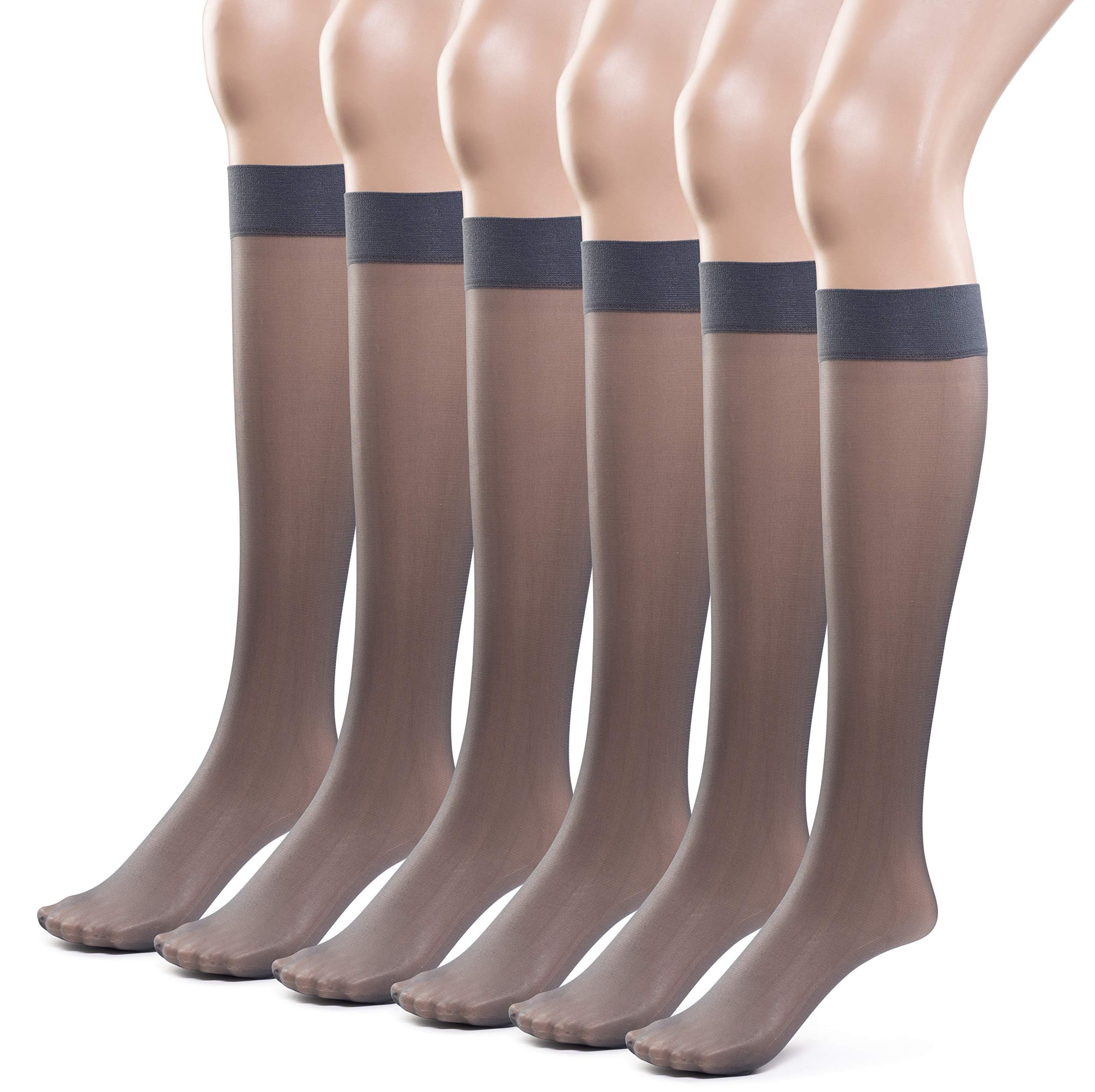 Sheer Knee High Stockings for Women, 6 Pairs Nylon Trouser Socks