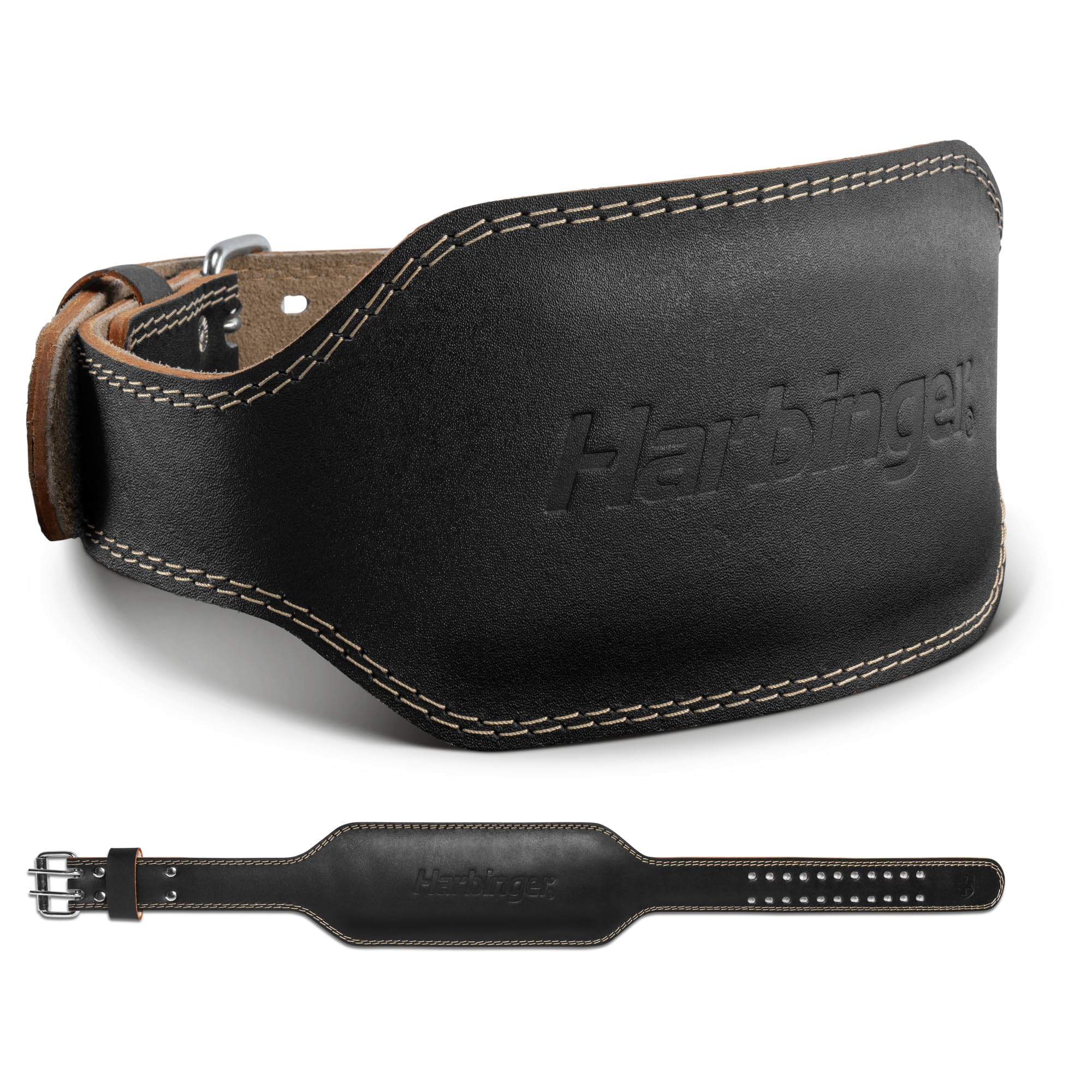 Harbinger Padded Leather Weightlifting Belt 2.0-4" or 6" Width - Foam Cushioning, Tapered Design for Support & Mobility, 6 Inch, Small