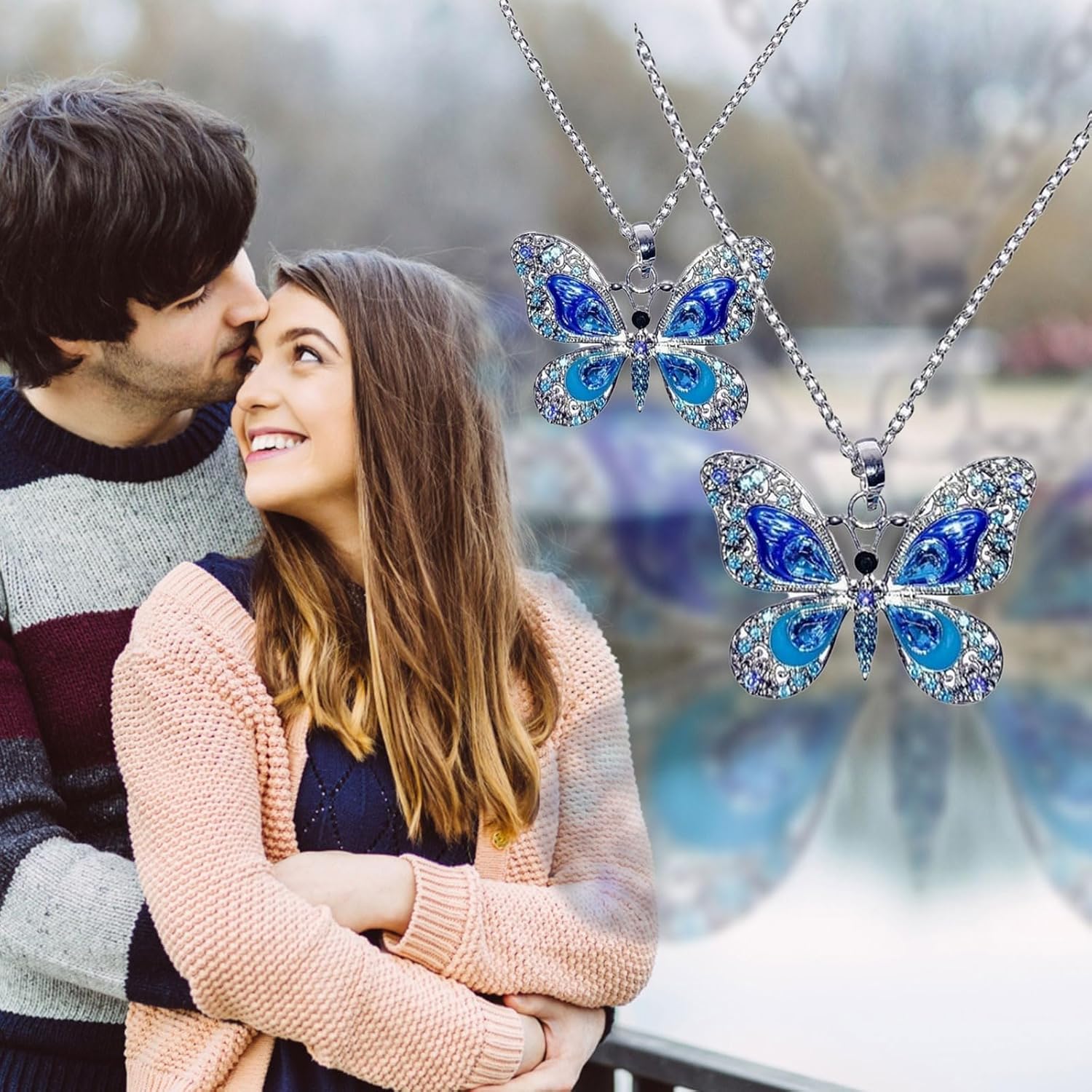 Heart Pendant Necklace for Women (Blue Butterfly Pendant) - Image 5