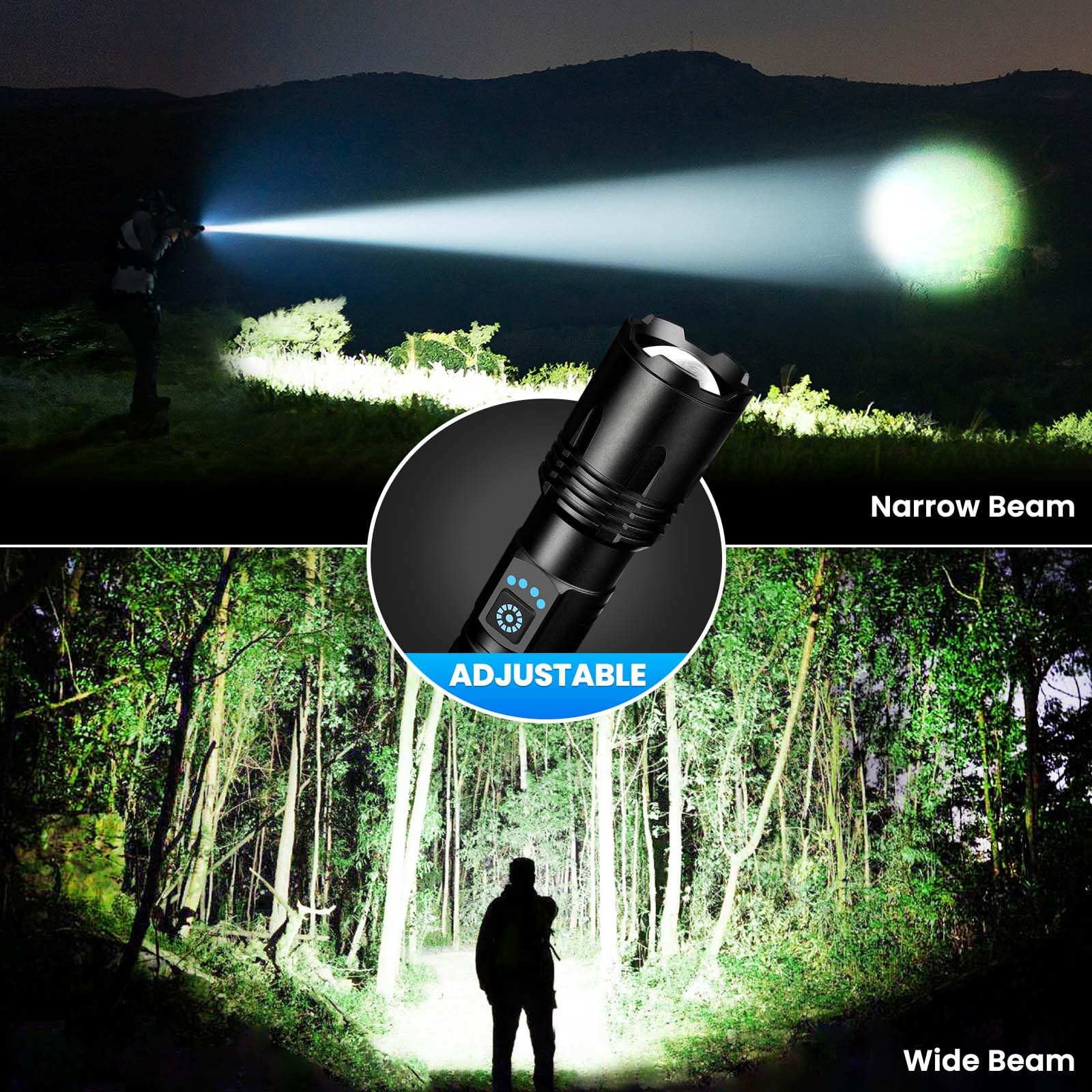 Confezione da 3 torce ricaricabili ad alta luminosità, 9000 lumen, torcia LED super luminosa per casa e campeggio, torcia portatile impermeabile con 5 modalità e funzione regolabile