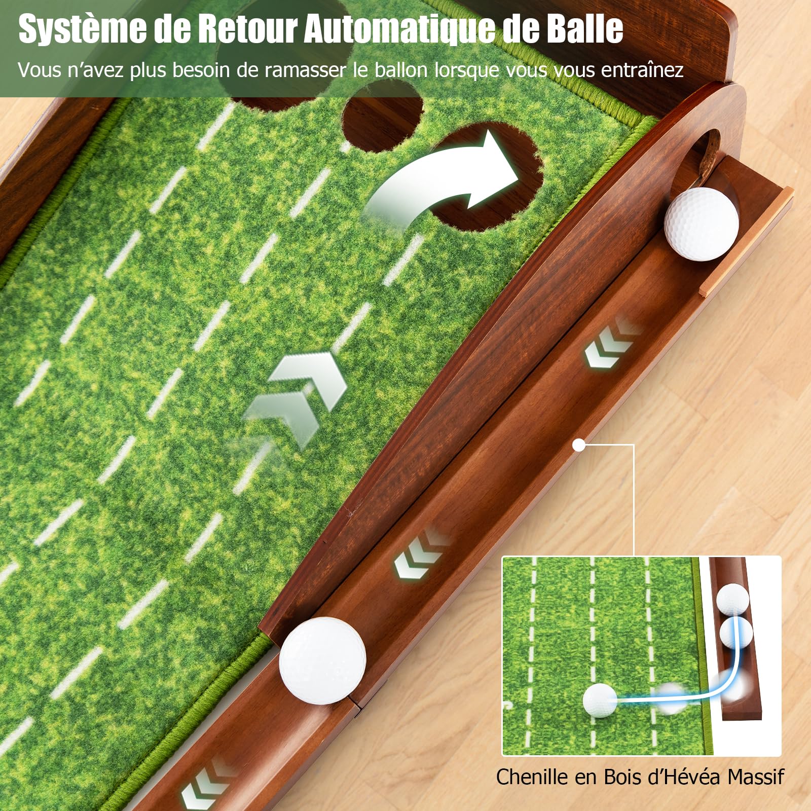 GOPLUS Tapis de Putting de Golf 1/2/3 Trous, Tapis d'Entraînement au Putting avec Retour Automatique de Balle, Guides d'Alignement, 3 Balles de Golf, pour Maison/Bureau