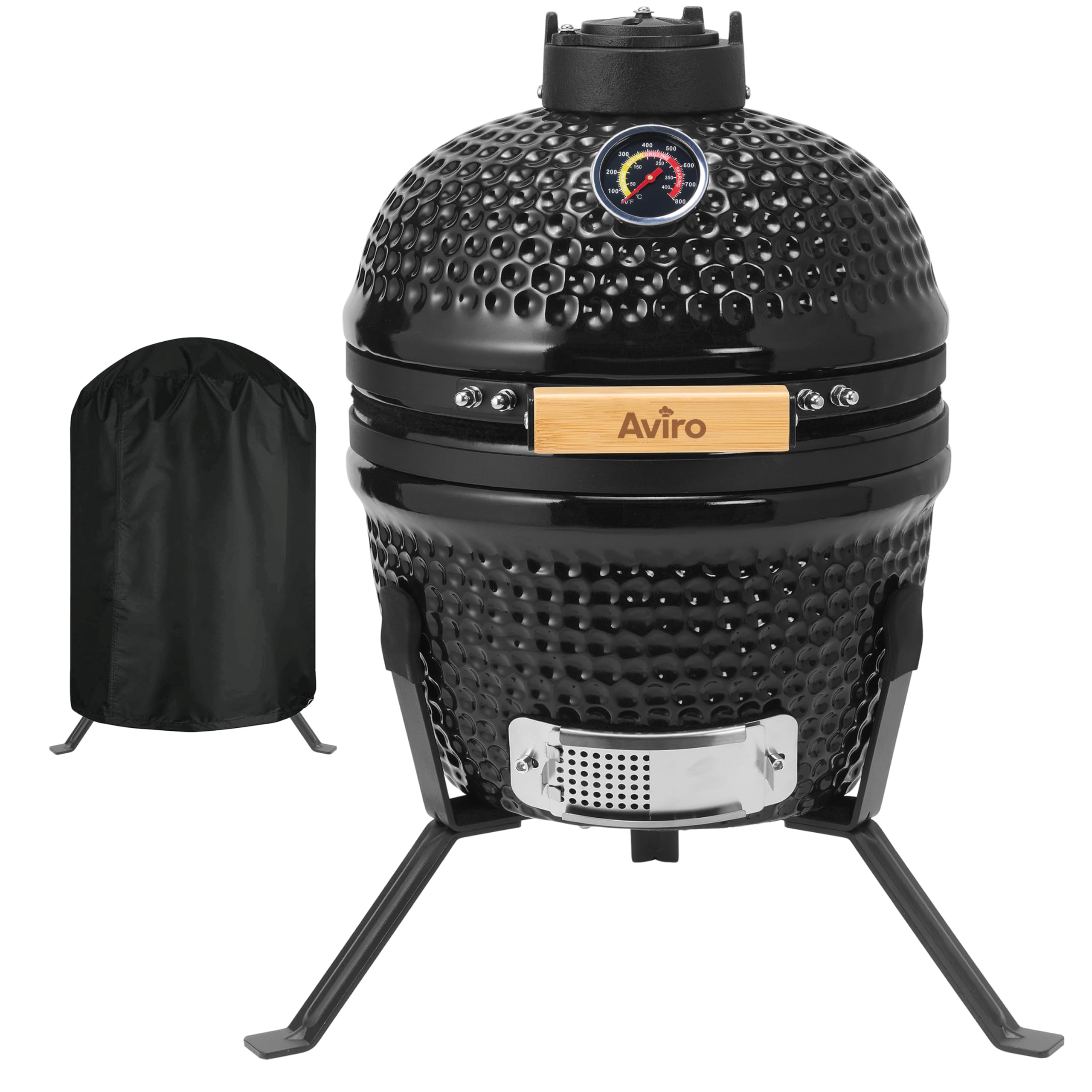 Brixy Kamado BBQ Egg Holzkohlegrill - 13 Zoll - Inklusive Hülle - Ø 27 cm - Schwarz - Mit Integriertem Thermometer