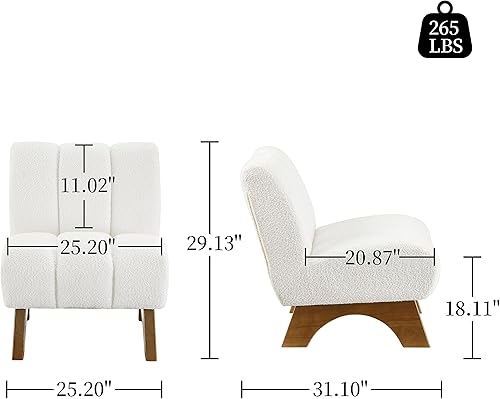 Miniatura 58 de Art Leon Silla decorativa moderna, sofá modular de tela sherpa, silla individual sin brazos con patas de madera para sala de estar, dormitorio,