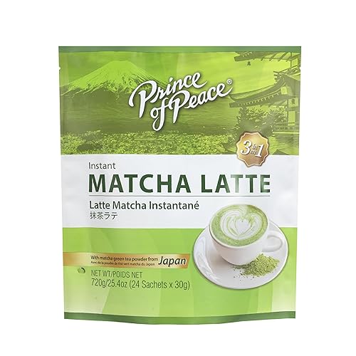 Prince of Peace Bebida instantánea Matcha Latte 3 en 1, 24 bolsitas  Hecho con polvo matcha de Japón  Bebida caliente o fría instantánea  Fácil de