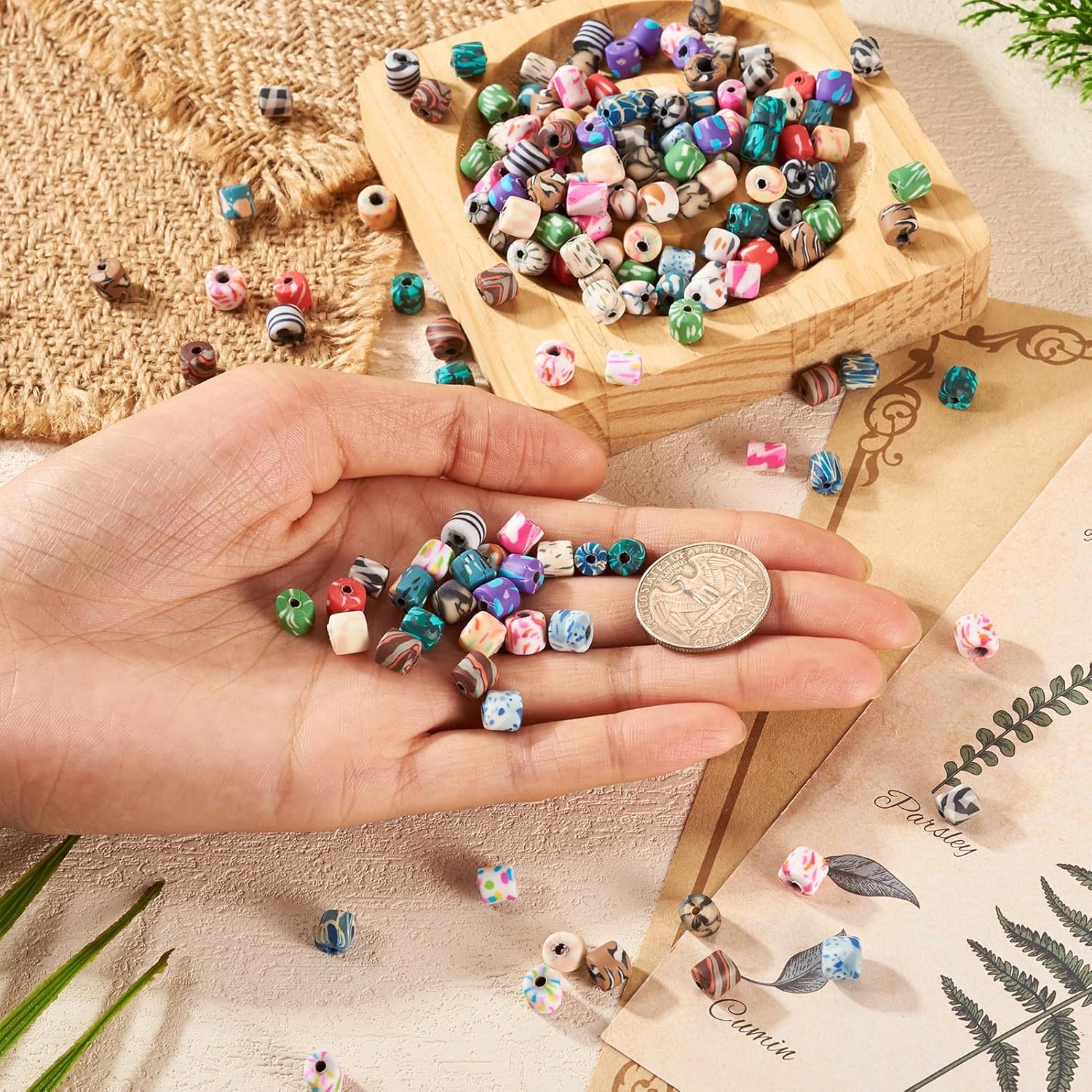 190 Pcs 19 Styles Clay Column Beads Tube Printed Beads Cylinder Loose Spacer Craft Beads Bulk for Bohemian Jewelry DIY Friendship Bracelet Women Necklace Earring Accessory,5.5-7 mm - Image 7