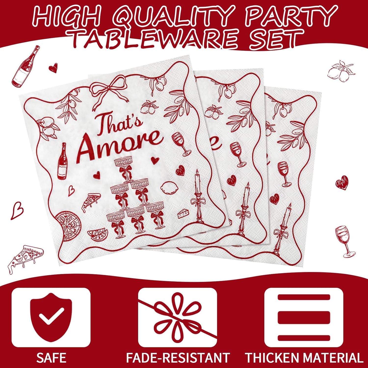 Zhehao 200 Pcs That's Amore Bridal Shower Plates Napkins Sets Bridal Shower Decoration Wedding Decorations Wedding Paper Plates Engagement Bachelorette Supplies, Serve 50