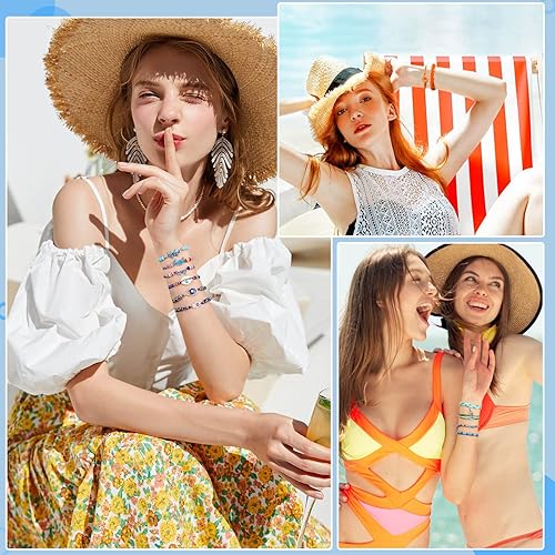 Miniatura 7 de PAXCOO Juego de 25 pulseras de olas surfistas ajustables e impermeables hechas a mano, pulseras de girasol de verano, tobilleras, joyería