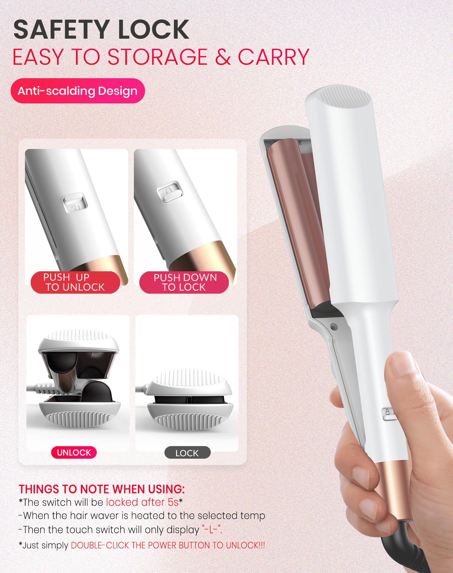 UKLISS Plancha ondulada, mini plancha ondulada para el cabello, pantalla LCD, 120 – 210 ℃, tamaño de viaje Beach Waves Rizador de pelo de sirena para ondulaciones de pelo, rizador de ondas ligeras