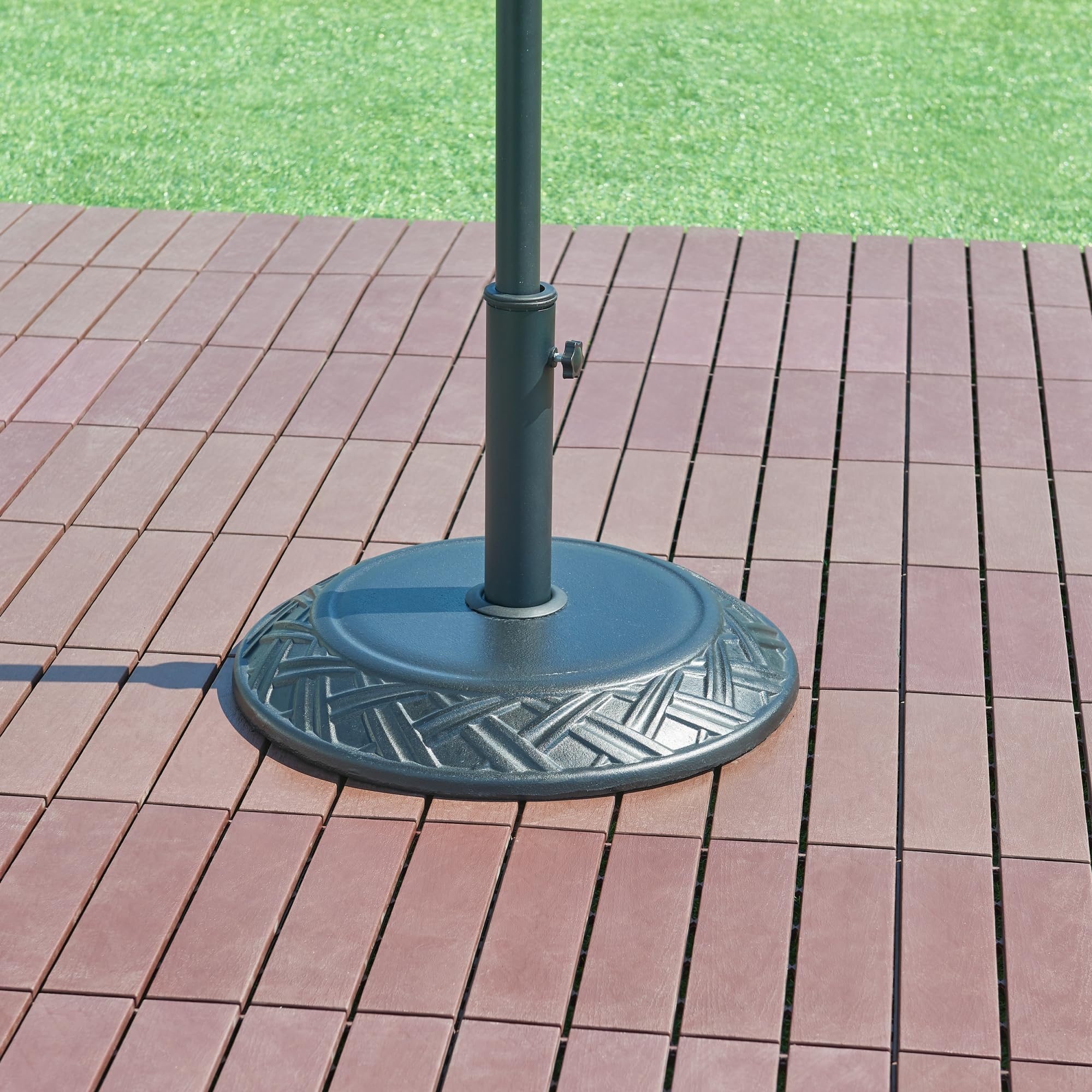 casa.pro Pied de Parasol Rond avec Motif Décoratif Adaptateurs 37/42/52/58 mm Fixation Facile Couche de Protection Résistant aux Intempéries Béton Fer Plastique 50 x 7 cm Noir