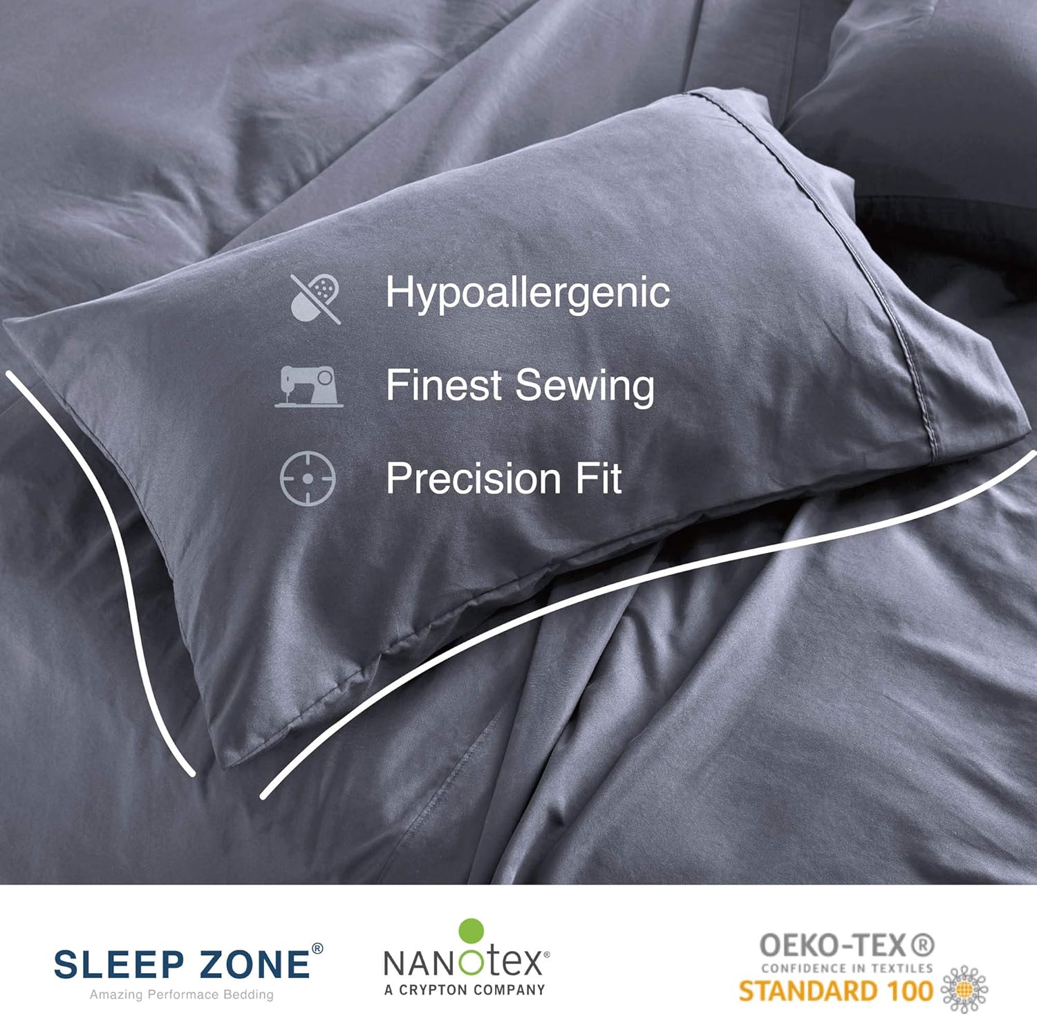 SLEEP ZONE Queen Sheet Set - Hotel Luxury 1800 Bedding Sheets & Pillowcases - Extra Soft Cooling Bed Sheets Deep Pocket 16 inches - Wrinkle, Fade, Stain Resistant 4 PC (Gray, Queen) : Home & Kitchen