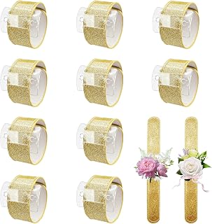 10 Pack Slap Corsage Wristlet Band, Shiny Wrist Corsage Bracelets Wedding Flower Corsage Slap Bracelets Bulk for Bridesmaid Bridal Shower Party Favors