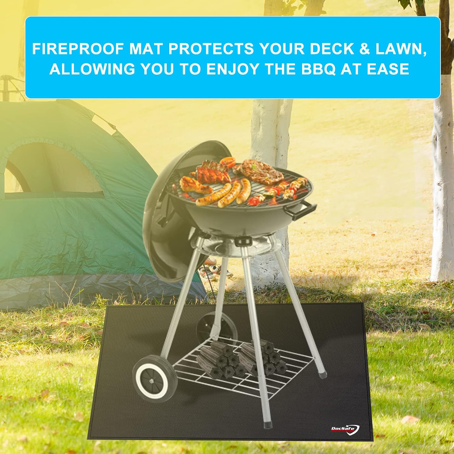 40" Square Under Grill Mat,DocSafe Fireproof Mat 4 Layers Pad Protect for Deck Patio Grass Outdoor Wood Burning Fire Pit and BBQ Smoker,Portable Reusable and Waterproof,Black