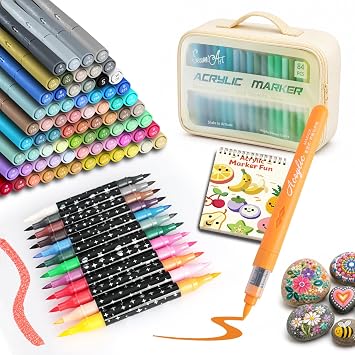 SEAMIART 96 Colors Acrylic Paint Markers with Dual Tip Glitter Acrylic Pens