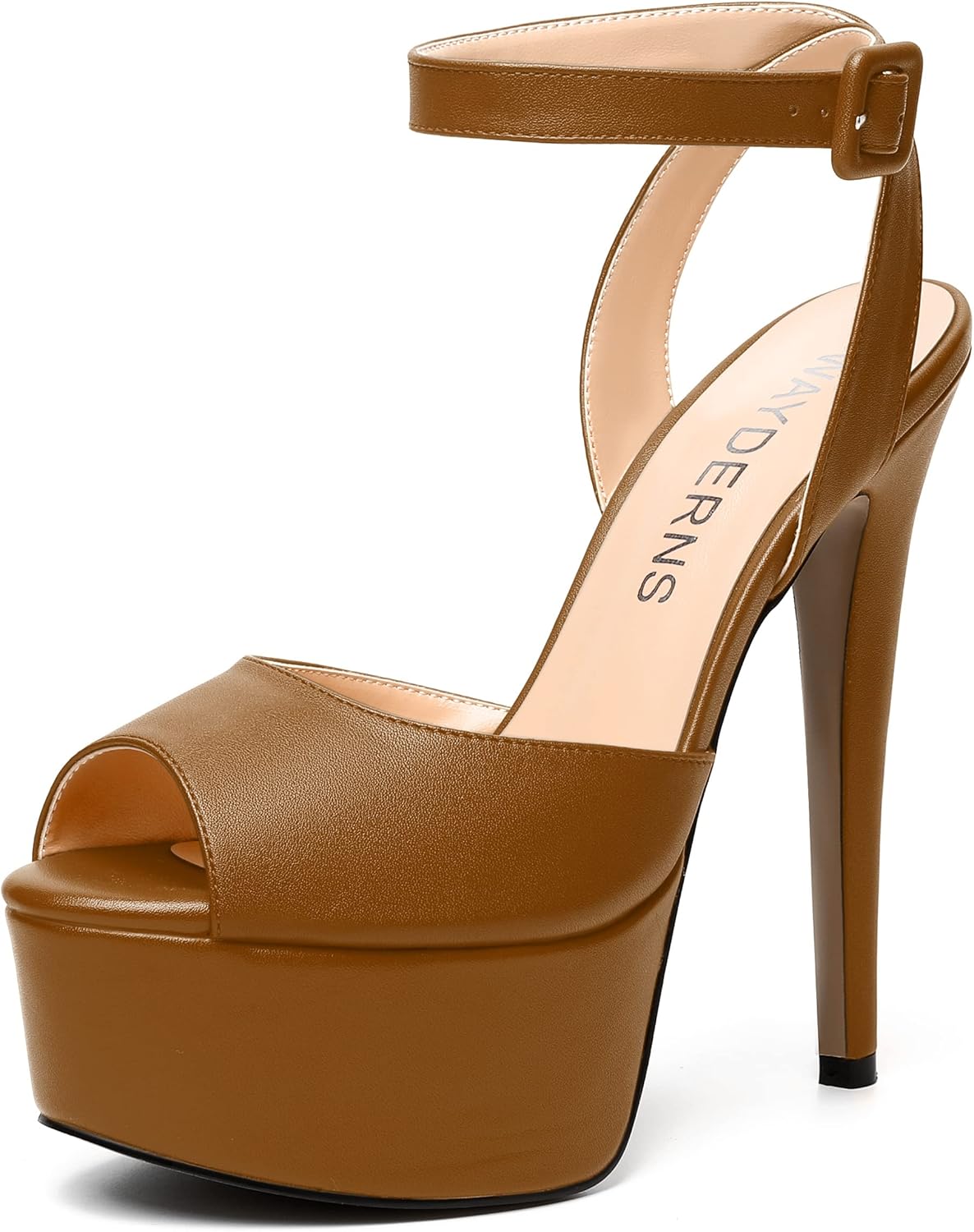 WAYDERNS Womens Dress Ankle Strap Solid Peep Toe Evening Platform Matte Buckle Stiletto High Heel Pumps Shoes 6 Inch