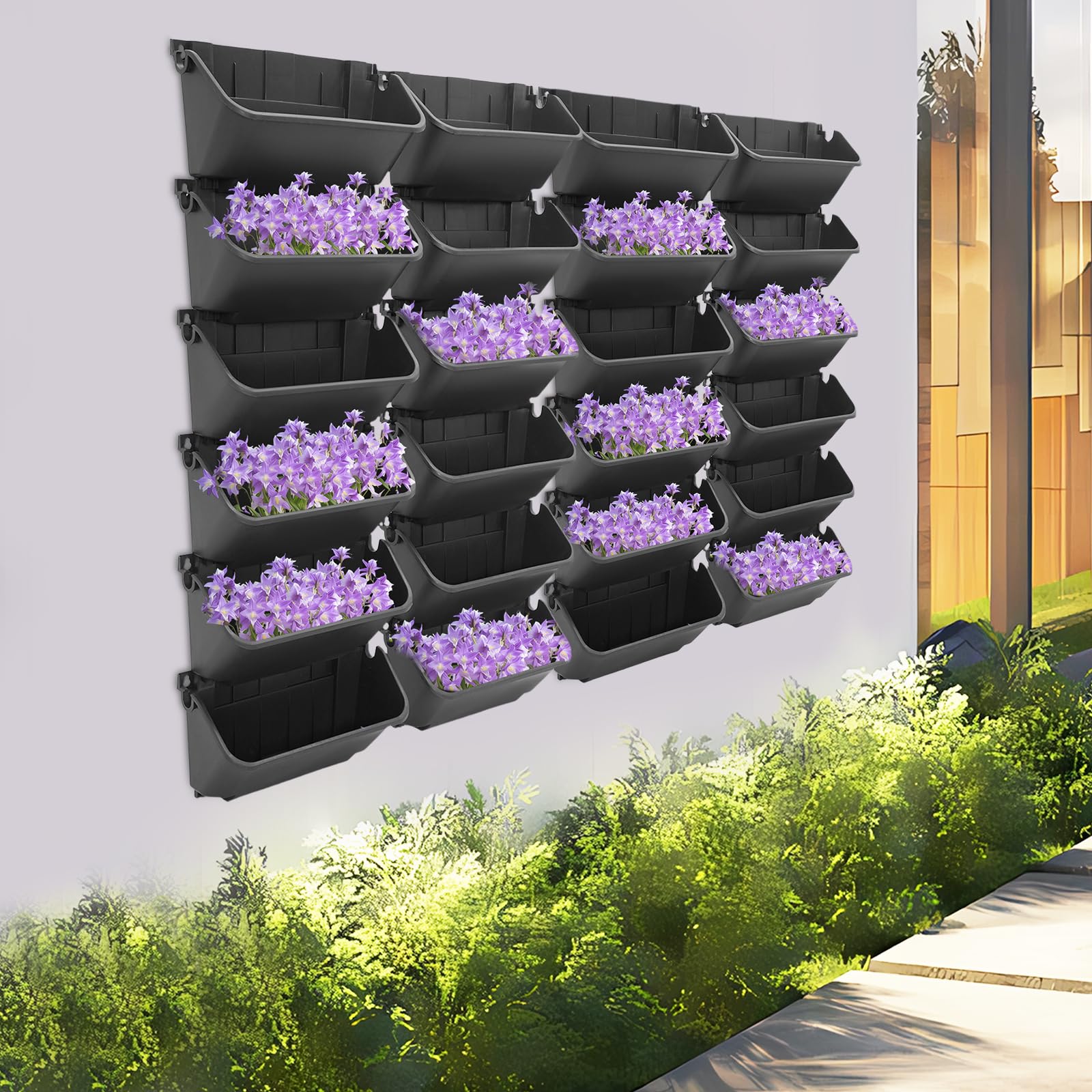 24 Pièces Jardinière Murale Suspendue Pot De Fleur, Mural Extérieur Jardinière Balcon Autoportante avec Réservoir d'eau 300ml PP Noir, pour Jardin Terrasse Patio Légumes Herbes Intérieur