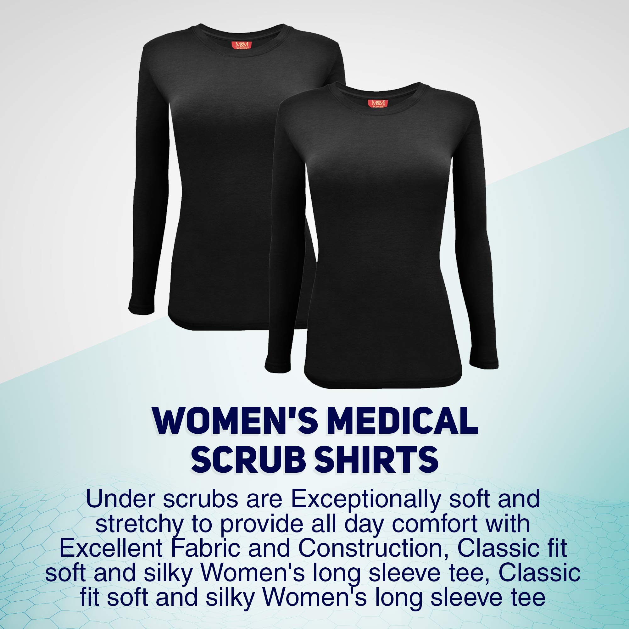 M&M SCRUBS Women's Under Scrub Tee Crew Neck Long Sleeve T-Shirt 2 - Pack (Black, 2X-Large)