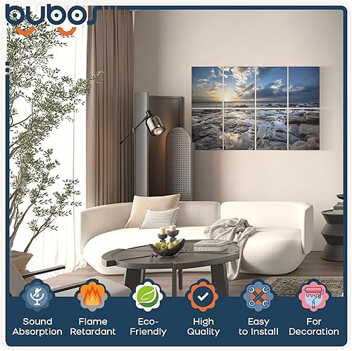 Miniatura 3 de BUBOS Paquete de 8 paneles acústicos artísticos autoadhesivos insonorizados, paneles de pared de 48 x 32 pulgadas, paneles de pared acústicos