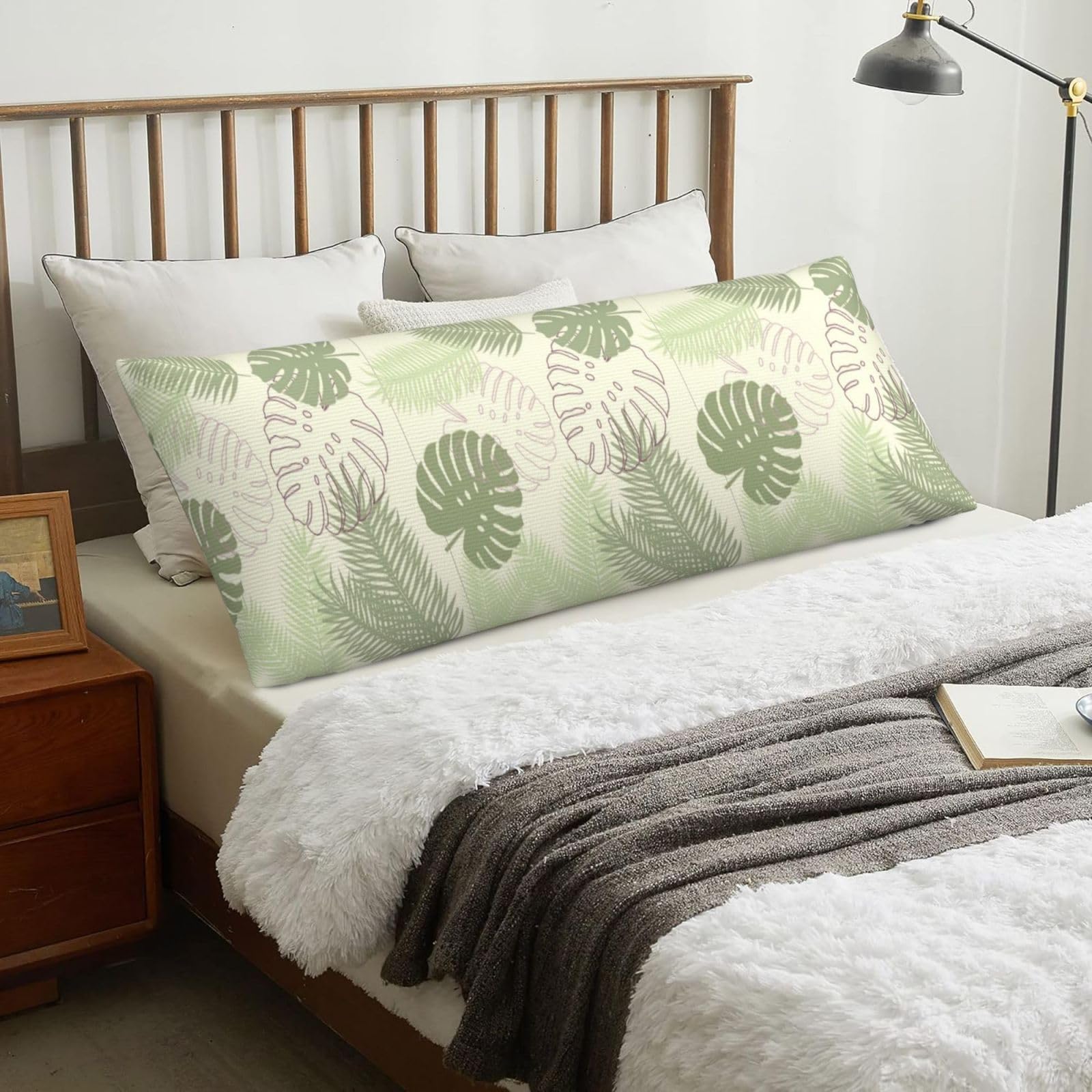 Tropical Leaves, Body Pillow Cover with Zipper,Long Body Pillowcase 20 x 60 in