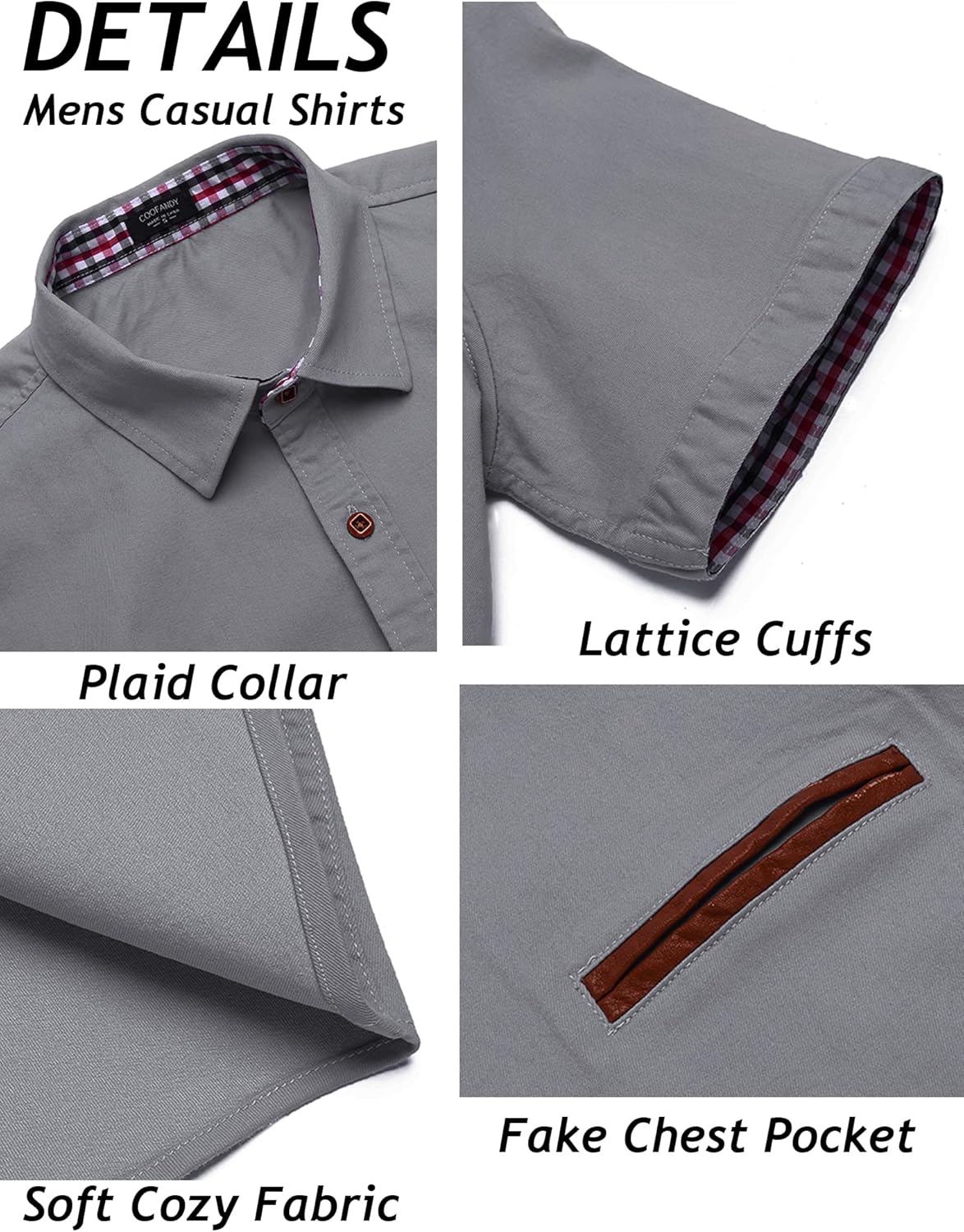 COOFANDY Men's Cotton Casual Short Sleeve Button Down Shirt Plaid Collar Denim Work Shirts - Image 5
