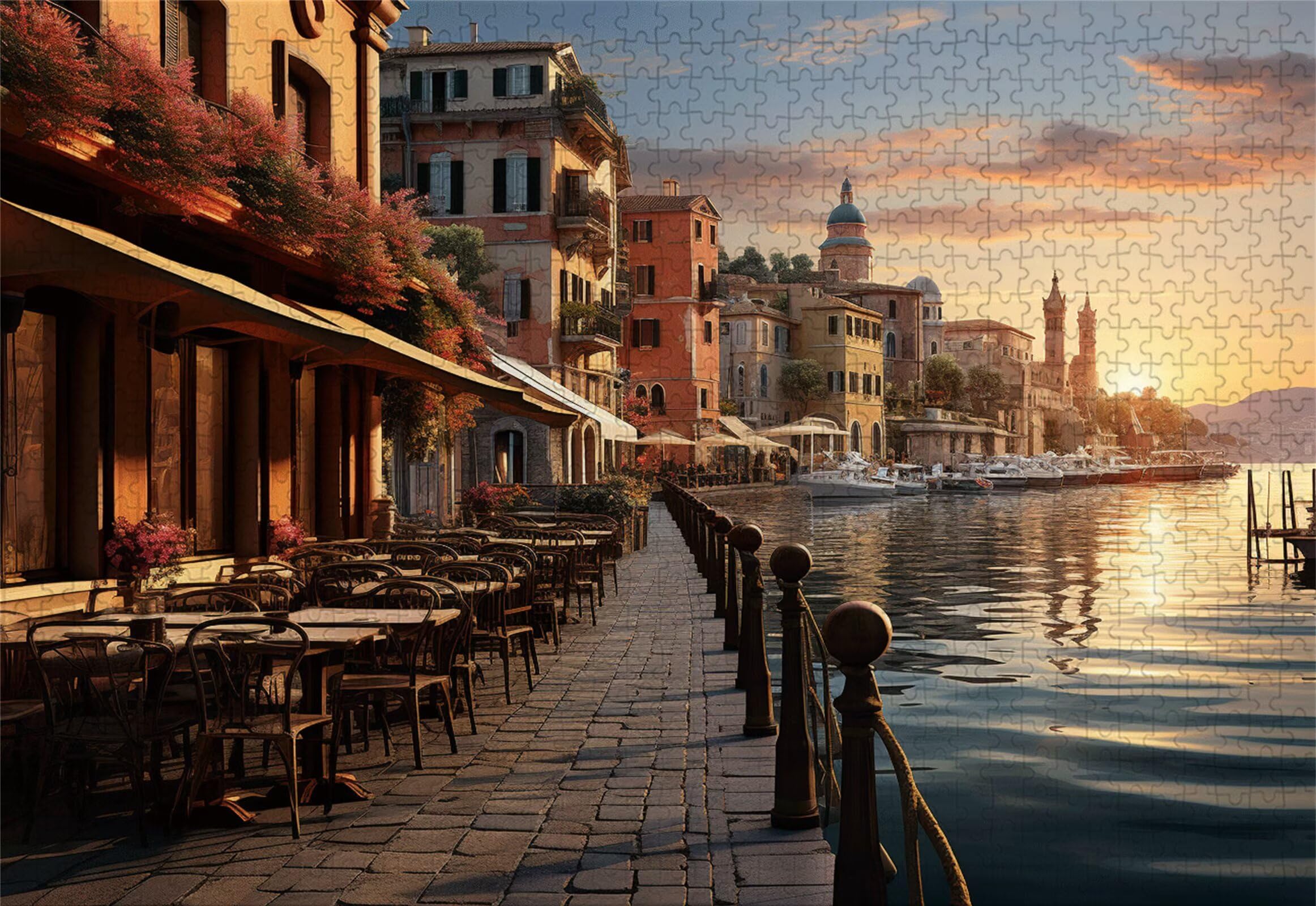 Bord de la mer Puzzle 2000 Pieces Adultes Petite Ville Puzzles Classiques Panorama Bois Difficile Impossible Geant Jigsaw Jeu éducatif Défi Jouet pour Enfants dès 14 Ans Cadeau Homme Femme P-272