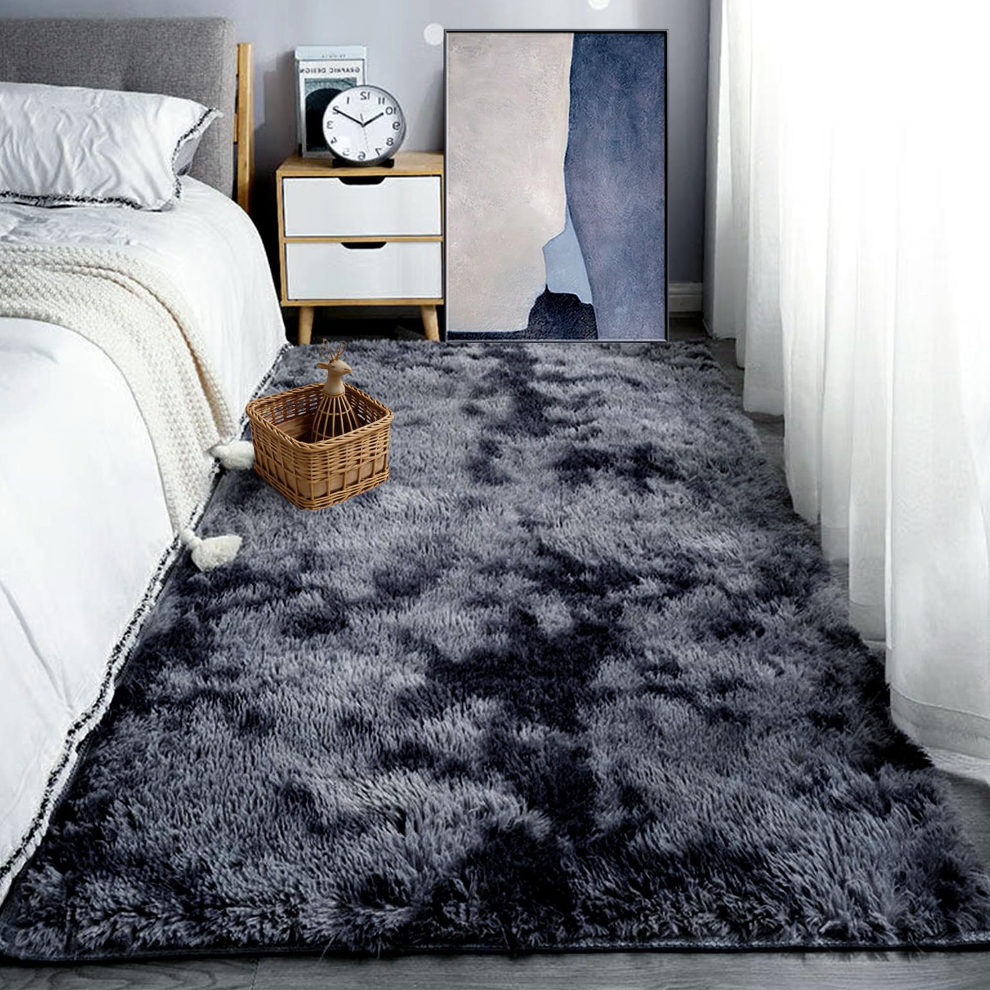 Tapis de salon 160 x 220 cm gris foncé moquette chambre enfant moderne et épaisse