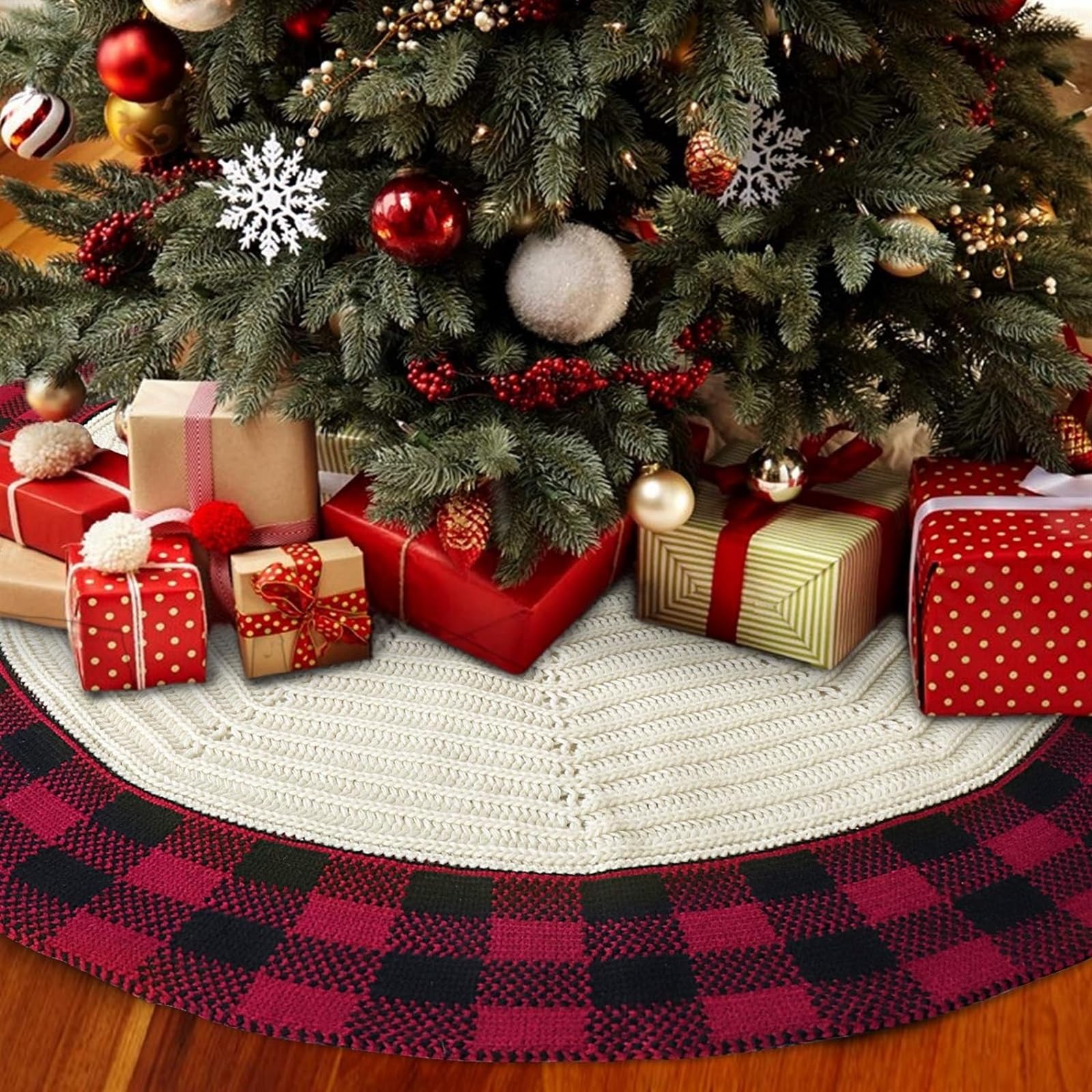 Weihnachtsbaum Rock Weihnachtsbaumrock, 121,9 cm, Büffelkaro, Gestrickt, Dick, Rustikal, Weihnachtsdekoration Tannenbaum Decke Weihnachtsdeko