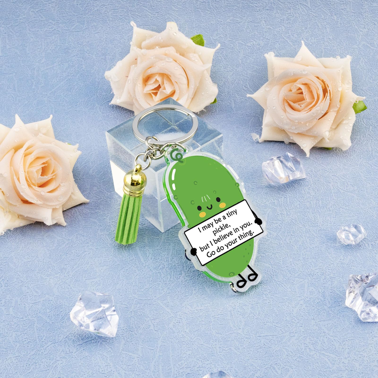 Juego de llaveros de apoyo emocional, llavero de pepinillo de tacos de frutas, regalos de agradecimiento para empleados con tarjetas inspiradoras