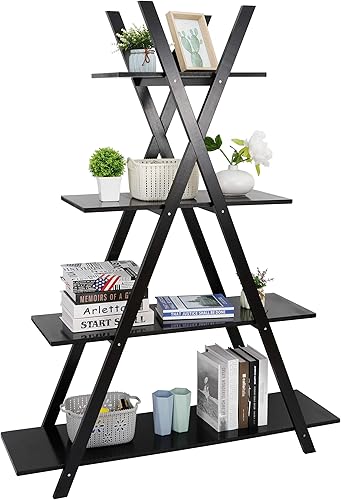 Miniatura 8 de Nouva Estantería de almacenamiento de escalera de 4 niveles, un marco de madera con estantes de exhibición abiertos, muebles de almacenamiento para