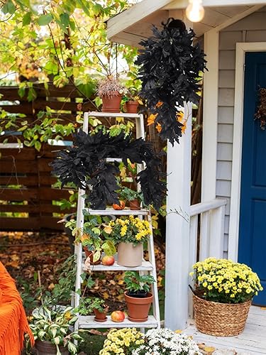 Miniatura 6 de RECUTMS 2 plantas colgantes artificiales de hoja de arce negra, hojas de otoño sintéticas, guirnalda de Halloween, plantas falsas para colgar en la