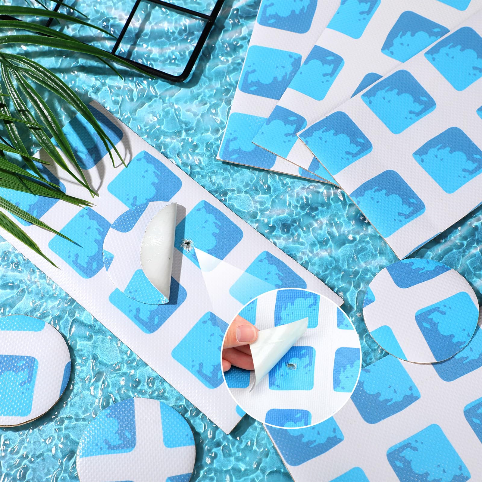 Yexiya Kit de reparación de parches de vinilo para piscina, 12 piezas, parches subacuáticos para revestimiento de piscina, kit de parches autoadhesivos de seguridad para piscinas enterradas