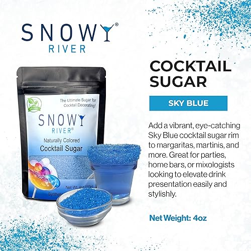 Miniatura 2 de Snowy River Azúcar de cóctel azul cielo, certificado Kosher de color natural azul cielo Rimmer de cóctel (4 onzas, cristal mediano)