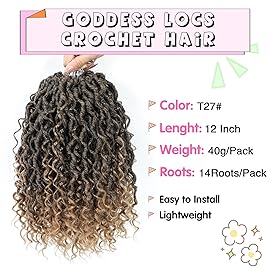 Fulcrum Goddess Locs Crochet Hair 12 Inch, 8 Packs New Faux Locs Crochet Hair for Black Women, Crochet locs with Curly Ends (12Inch (Pack of 8), T27)