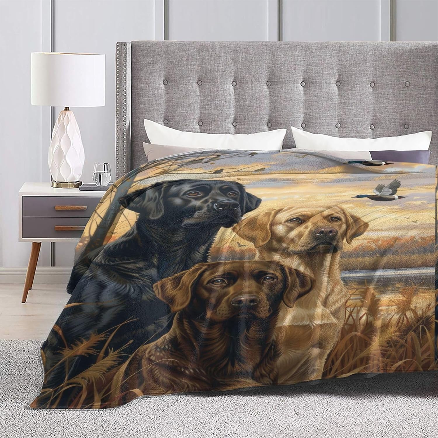 Labrador Retriever Hunting Blanket for Women, Waterfowl Hunt Labs with Flying Ducks Throw Blankets Soft Lightweight Flannel Throws for Bed Sofa Home Decor, Gifts for Girls Kids, 50x60in - Image 6
