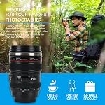 Camera Lens Coffee Mug 350ml Tumbler with Transparent Lid,Black
