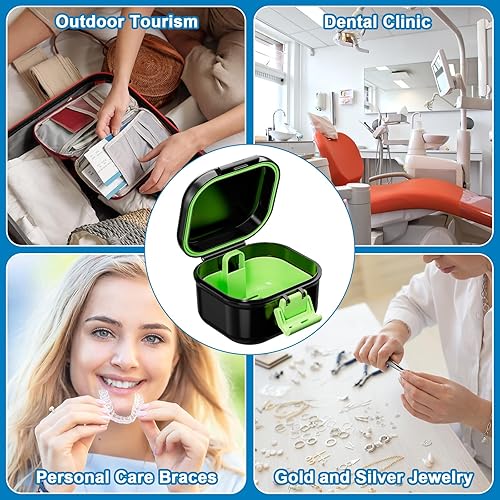 Miniatura 7 de ANYLEY Estuche de dentadura a prueba de fugas, estuche limpiador portátil de retención de remojo con colador, caja de limpieza de bloqueo seguro