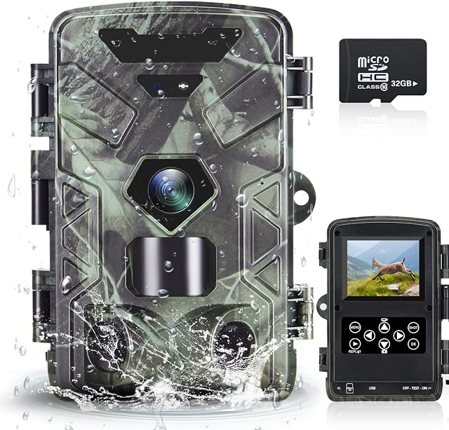 RecorCam Wildlife Camera, 50MP 4K Trail Camera with IR LEDs Night Vision 0.2s Motion Activated 120° Detecting Range Waterproof Garden Camera with 32GB for Outdoor Hunting Bird Watching Nature Scouting