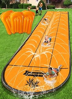 Spring Water Slip and Water Slide for Kids Backyard, 17ft*3 Racing Lanes Slip Water Slides with Sprinkler for Age 4-8 8-12, Summer Outdoor Water Toy with 3 Inflatable Bodyboards - Amazon product rated Grade A