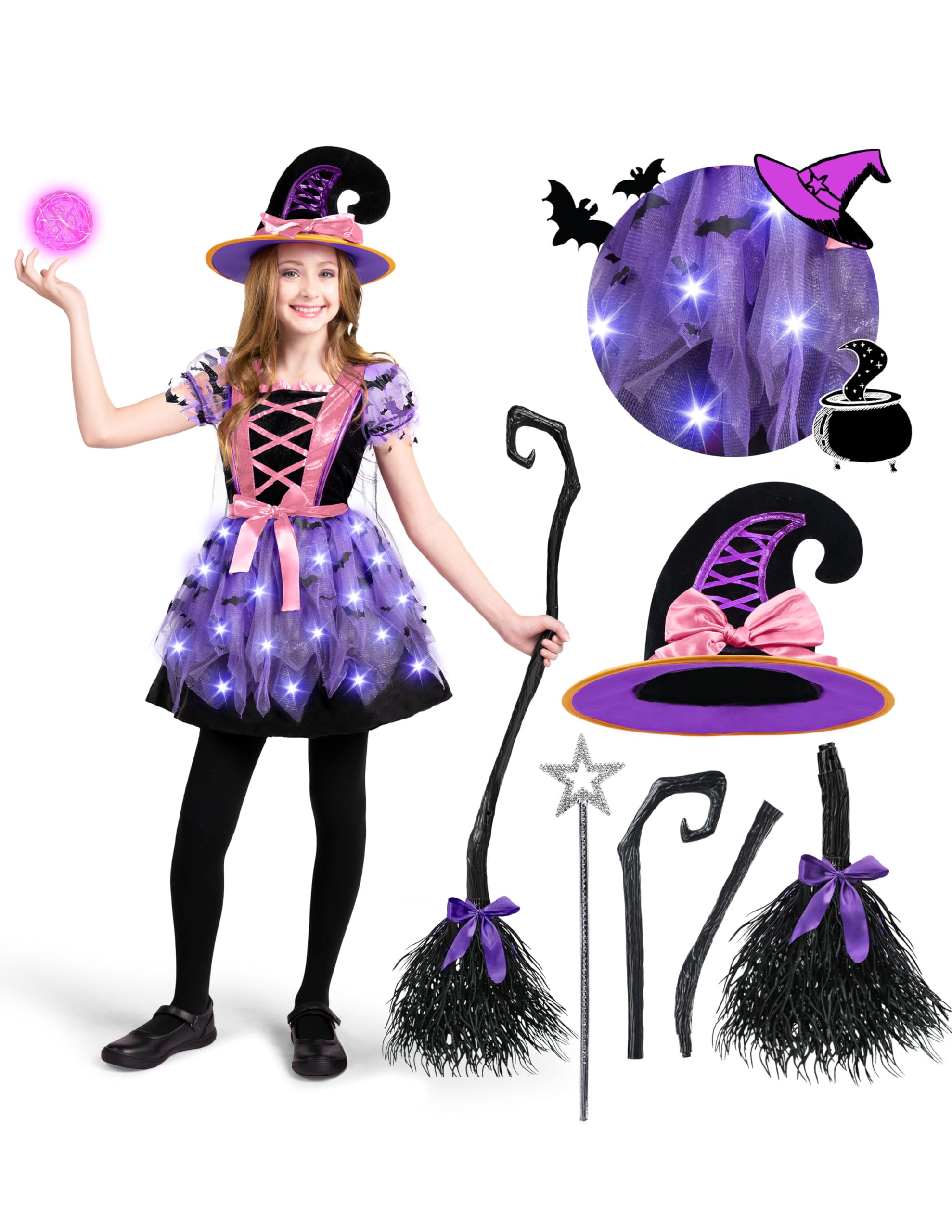 Spooktacular Creations Girls Light Up Witch Costume - Image 3