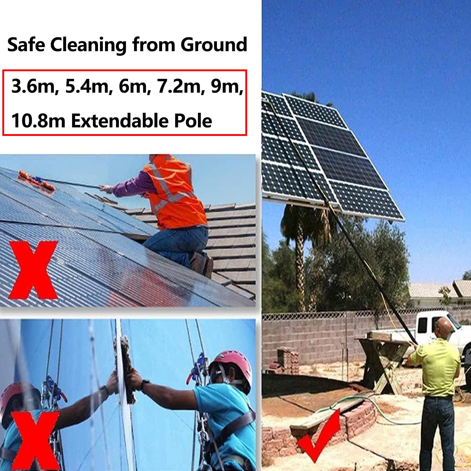 Solarmodul-Reinigungssystem mit Wasserzufuhrstange, Fensterreinigungsbürste und Wasserzufuhrstangen-Set mit Bürste und 4 Sprühdüsenspitzen, ausziehbares Photovoltaikmodul mit Flexibler Bürs