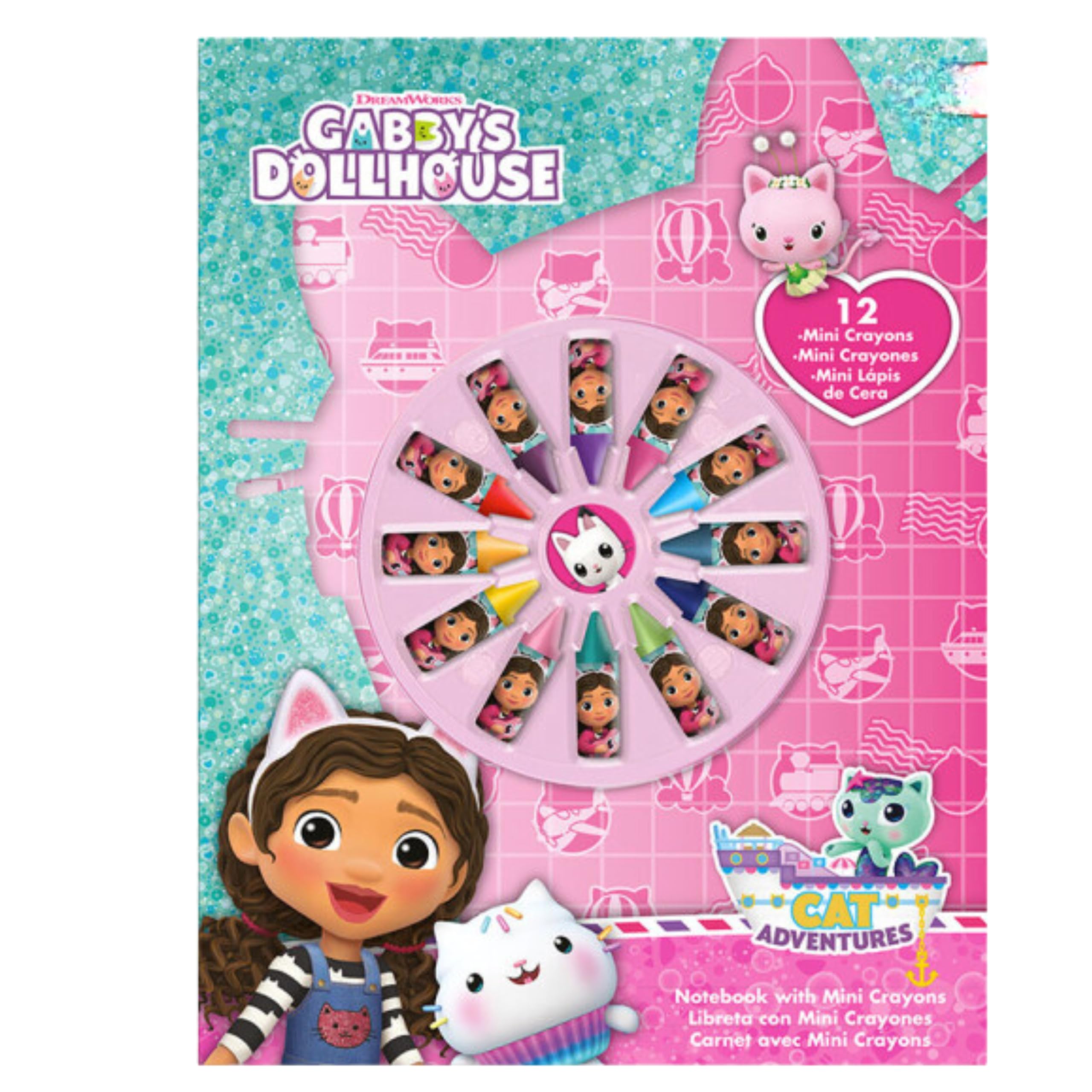 SRV Hub Gabby's Dollhouse Notebook with 12 Mini Crayons | Children's Colouring & Drawing Activity Set | Creative Arts & Crafts Gift for Girls | Travel Friendly Activity Book