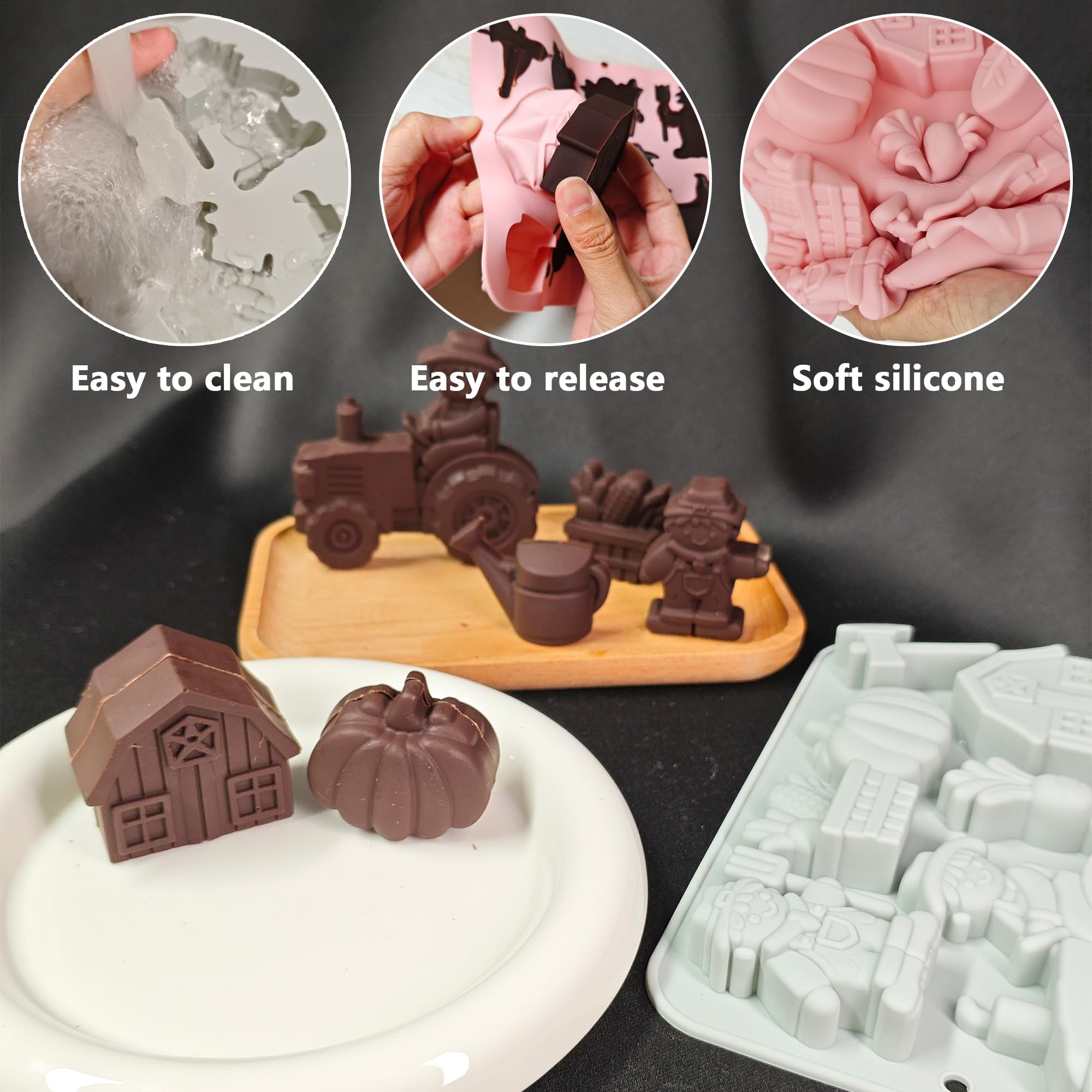 Stampo In Silicone Trattore 2Pcs Stampo Silicone Trattore Antiaderente Stampi Per Torta 3D Stampi Tema Agricolo per Cioccolato Biscotto Cubetto Di Ghiaccio (Fattoria, 20x15x2cm)