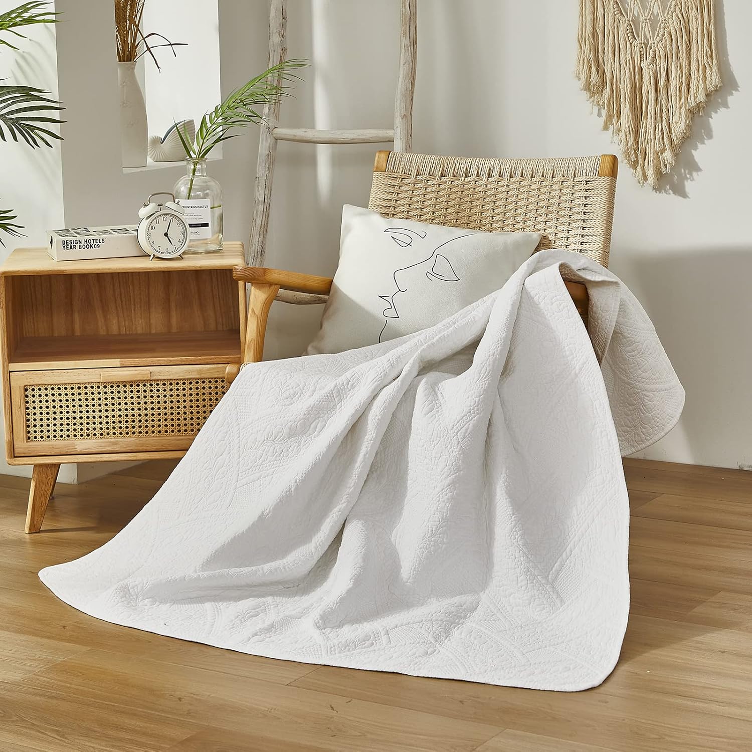 Brandream White Quilt Throw Blanket Cotton Throw Blanket for Bed Couch Day Bed Cover Solid Decorative Blankets 47 X 60 Inch - Image 7